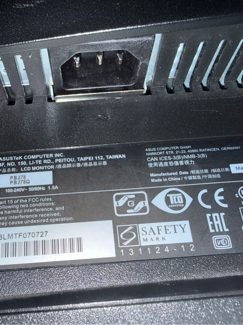 ASUS PB278Q 27" Widescreen WQHD PLS LED 2K Monitor 2560 x 1440 No Stand . - Picture 3 of 4